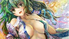 Kochiya sanae green hair touhou cleavage