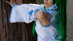 Kochiya sanae green hair touhou cosplay detached sleeves 
