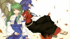 Kochiya sanae green hair touhou purple hair yasaka kanako video 