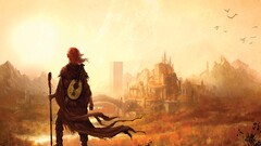 Kvothe redhead cityscape wizard staff drawing fantasy art