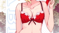 Lace navel blondes blush anime girls lingerie green eyes 