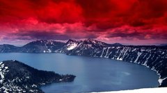 Lake crater Oregon scarlet skies 768 1024