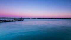 Lake landscape sky platform ship purple sky