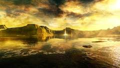 Lake water sunset landscape nature fantasy art sky sunlight