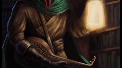 Lamps lute fantasy art robes Kvothe The Kingkiller Chronicle