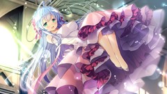 Land Anime dress blush blue hair long hair anime girls green 