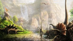 Land Dinosaurs waterfalls streams prehistoric digital art