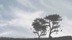 landscape clouds Trees artwork Birds