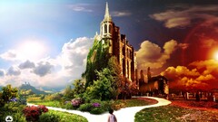 landscape digital art fantasy art clouds Flowers children