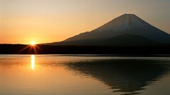 landscape flares sunlight Mountains reflection water mount fuji