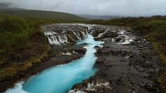 landscape iceland waterfall river cyan mist