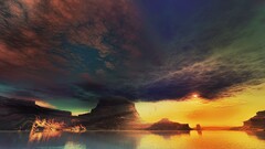 landscape Lake digital art sky nature clouds sunlight