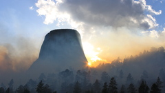 landscape mist nature Trees sunlight clouds Wyoming Mountains