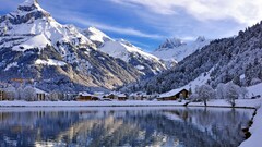landscape Mountains Lake snow switzerland nature water winter