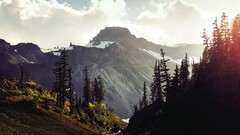 landscape Mountains sky sunlight Trees nature