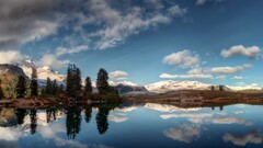 landscape nature Lake reflection Mountains clouds