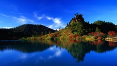 landscape nature Lake reflection sky outdoors Plants Japan Asia