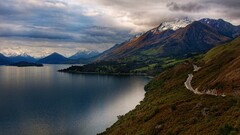 landscape nature Mountains water road clouds New Zealand