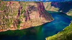 landscape nature rock river clouds canyon valley rock formation