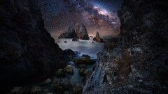 landscape nature sky rock nebula night digital art