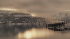 landscape nature sky water mist snow calm Beige overcast Lake