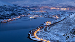 landscape Norway lights winter water snow
