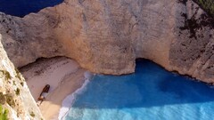 landscape old ship Greece shipwreck beach cliff rock water