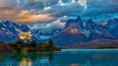 landscape patagonia Mountains water nature sky clouds rock