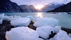 landscape photography water Lake nature ice Mountains sunlight