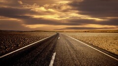 landscape road clouds sky plains brown asphalt
