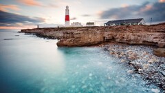 landscape Sea rock cliff Portland calm coast motion blur evening