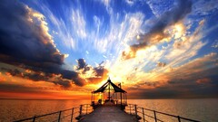 landscape sky Sea sunset pier clouds sunlight horizon
