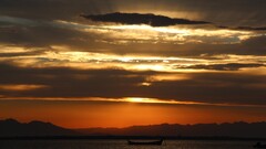 landscape sunset Lake clouds red sky