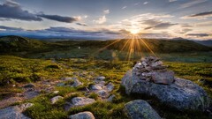 landscape sunset nature sunlight stones sky clouds