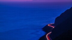 landscape sunset Sea long exposure road light trails coast