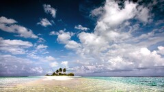 landscape water beach Island tropical palm trees sky clouds Sea