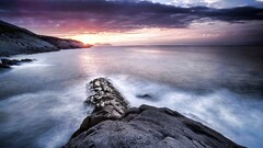 landscape water long exposure Sea sunlight rock clouds nature