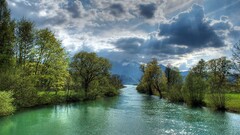 landscape water river clouds Trees sky outdoors Plants