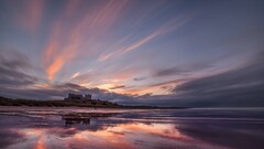 landscape water sky clouds castle dusk