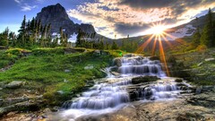 landscape water waterfall Mountains sunlight sky nature hdr sun