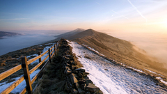 landscape winter snow nature fence Mountains rock clouds cold