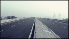 Landscapes asphalt infinity roads monochrome mist