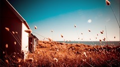 Landscapes autumn grass houses