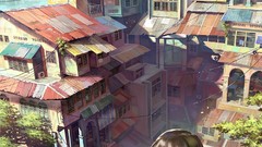 Landscapes balcony paintings drawings anime girls cityscapes 