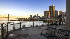 Landscapes bench San Francisco Bridges buildings cities streets