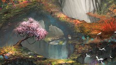 Landscapes Birds paintings drawings rivers forests 