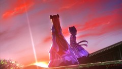 Landscapes Birds twilight Bridges touhou nekomimi animal ears 