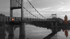 Landscapes black and white Bridges rivers suspension bridge 