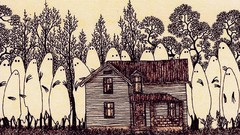 Landscapes black and white ghosts monochrome houses drawings 