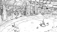 Landscapes black and white ruins French statues monochrome 